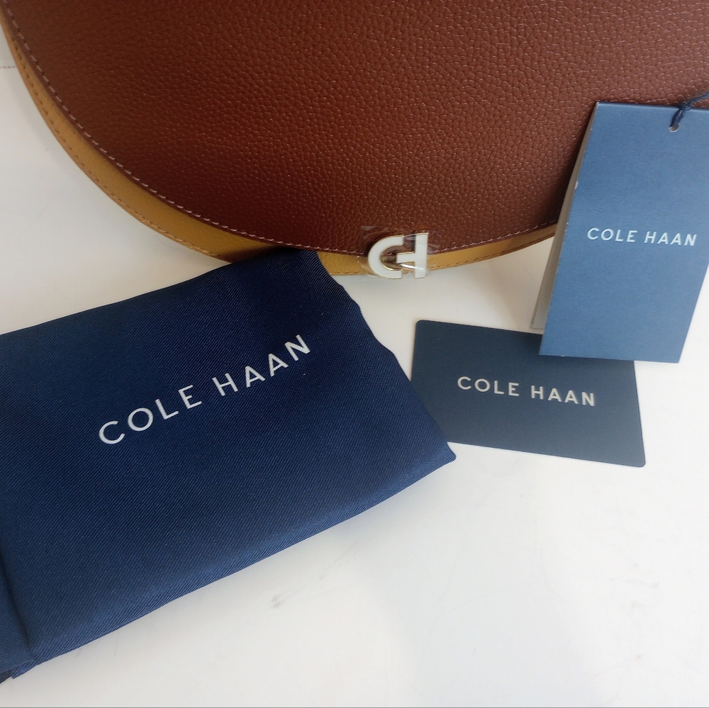 NWT Cole Haan Pebbled Leather Tri-Color Flap Crossbody Evie Saddle Bag - Picture 15 of 16